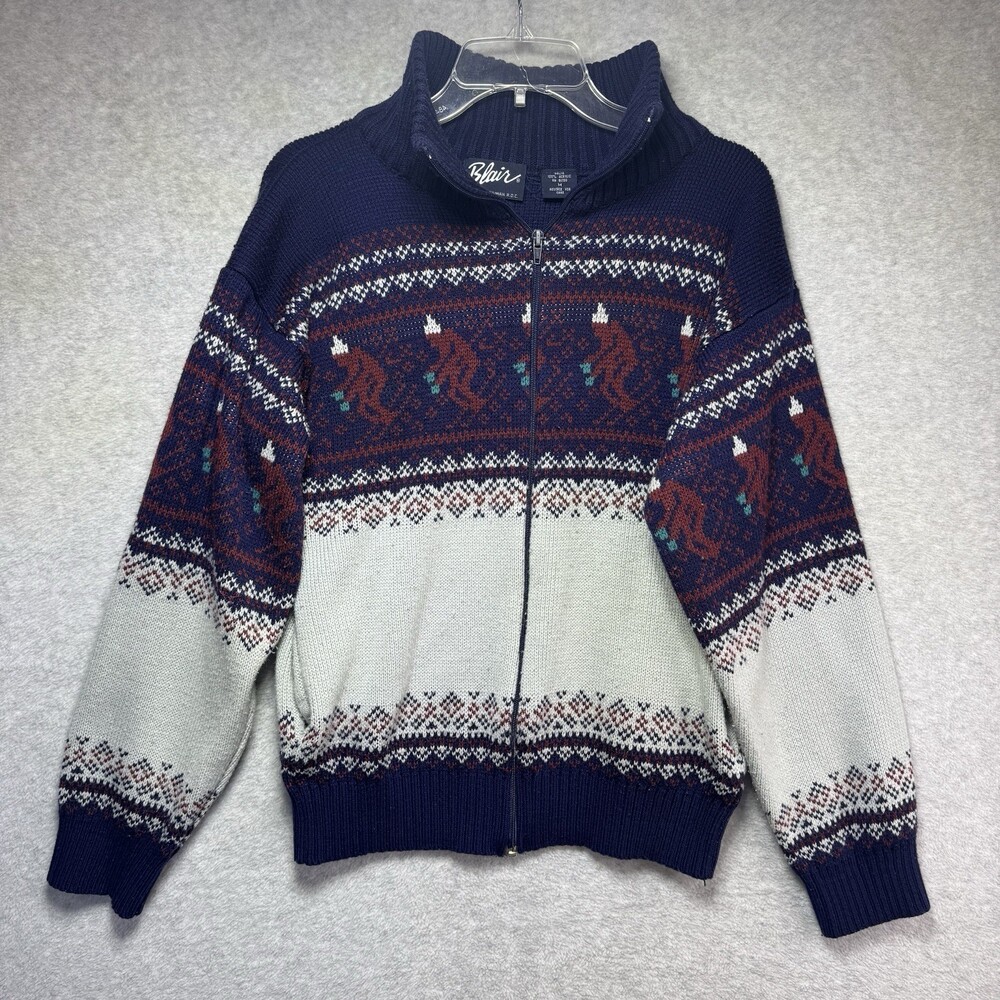 VTG 90s Blair Nordic Fair Isle Full Zip Cardigan Sweater Size Medium Ski Unisex